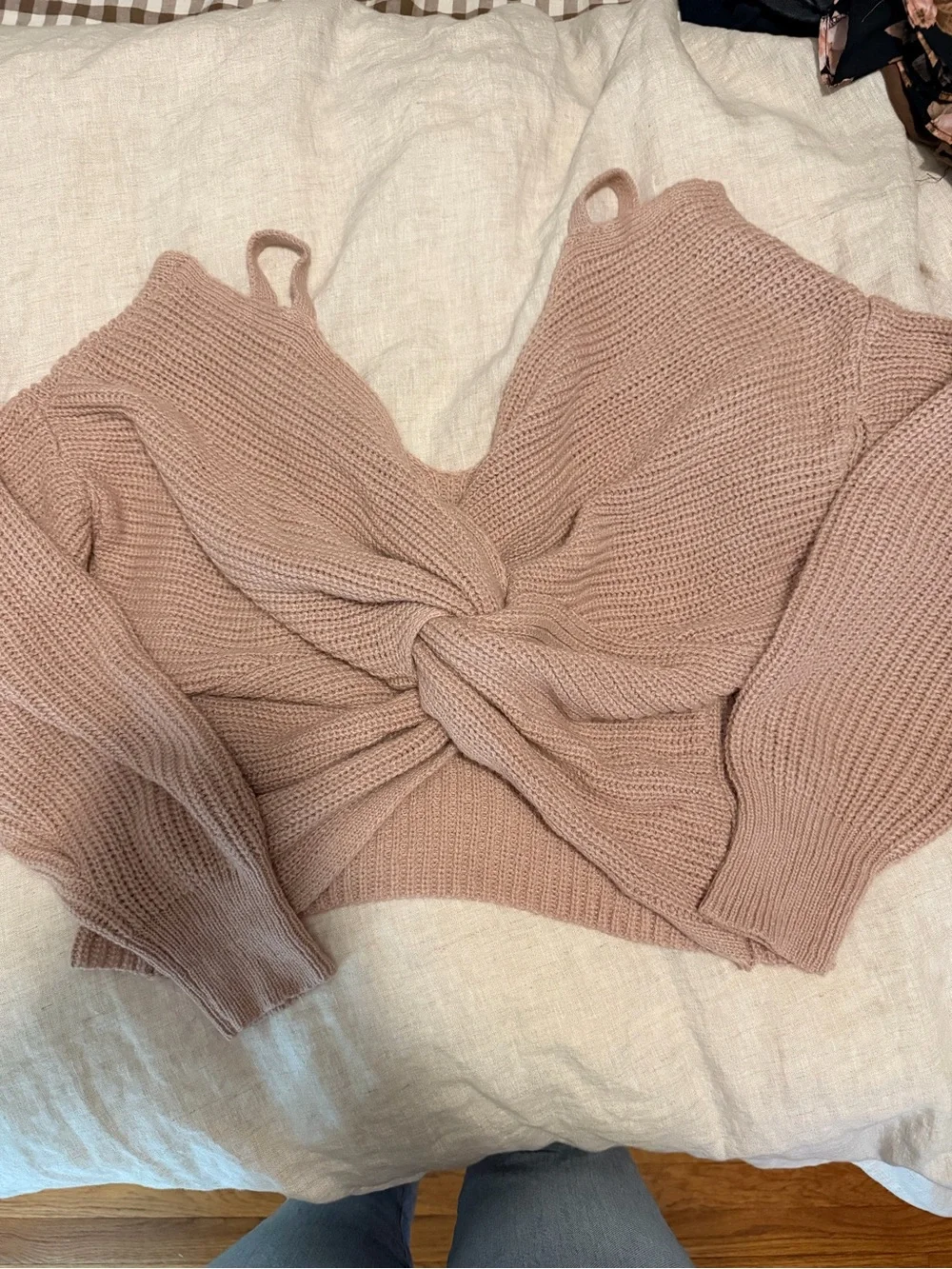 SHEIN Ribbed Knit Top - Beige